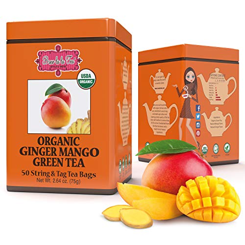 Brew La La Organic Green Tea - Ginger Mango Flavor - 50 Tea Bag