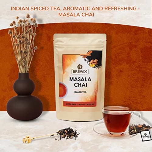 BREWIX, Masala Chai Tea Bags 22 Pyramid Tea Bags Strong, Robus...
