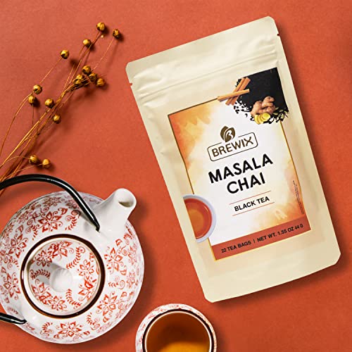BREWIX, Masala Chai Tea Bags 22 Pyramid Tea Bags Strong, Robus...