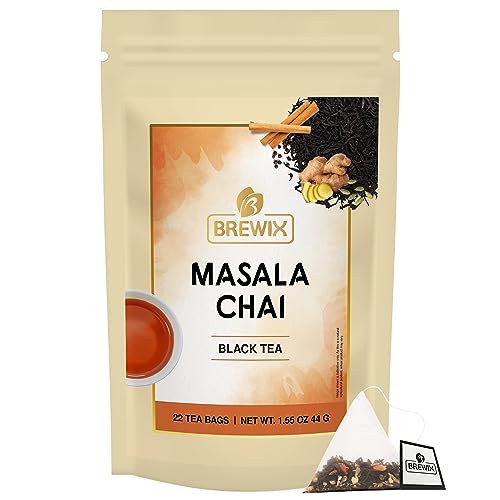 BREWIX, Masala Chai Tea Bags 22 Pyramid Tea Bags Strong, Robus...