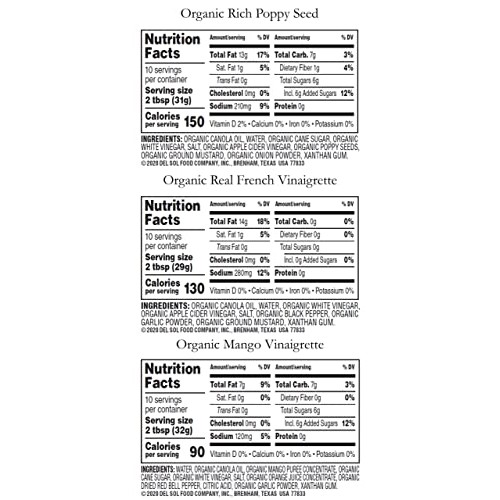 BRIANNAS Organic Variety 3 Pack: Organic Mango Vinaigrette, Orga...