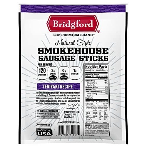 Bridgford Smokehouse Sausage Sticks, High Protein, Keto Snack, N...