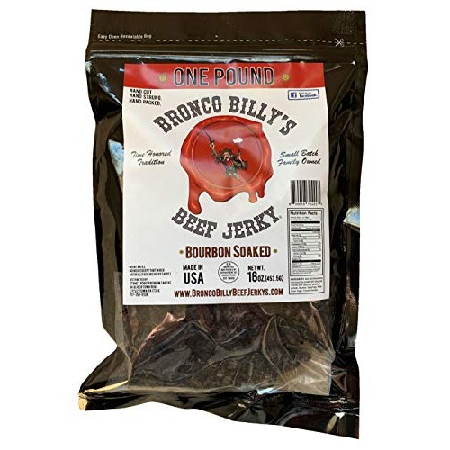 Bronco Billys Beef Jerky Bourbon Soaked One Pound Resealable Bag