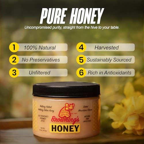 Brownings Creamed Raw Clover Honey - 16 oz 473g | 100% Pure, ...