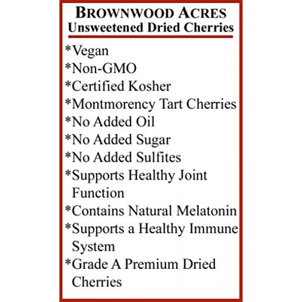 Unsweetened Dried Cherries by Brownwood Acres - Non-GMO, Gluten ...