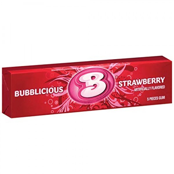 Bubblicious Bubble Gum, Strawberry, 18 Five-Count Packs