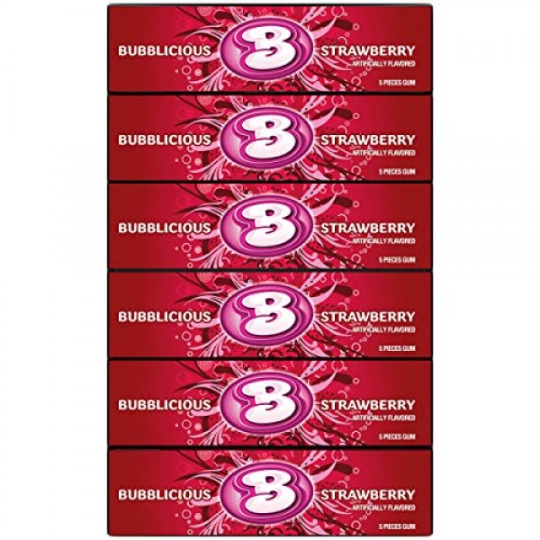 Bubblicious Bubble Gum, Strawberry, 18 Five-Count Packs