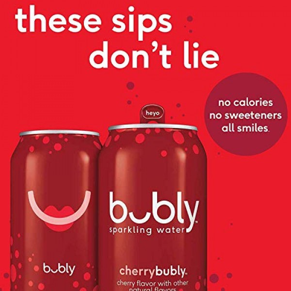Bubly Sparkling Water, Cherry, 12 fl Oz. Cans 18 Pack