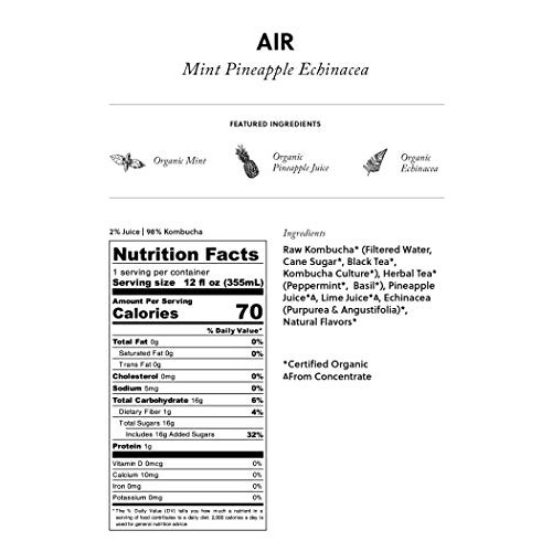 Buchi Kombucha Air, Pineapple &Amp; Mint, 12 Ounce Pack Of 6