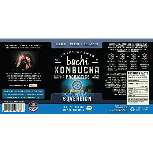 Buchi Kombucha Sovereign, Ginger, Peach &Amp; Molasses, 12 Ounce Pa