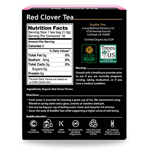 Organic Red Clover Tea - Kosher, Caffeine Free, Gmo-Free - 18 Bl