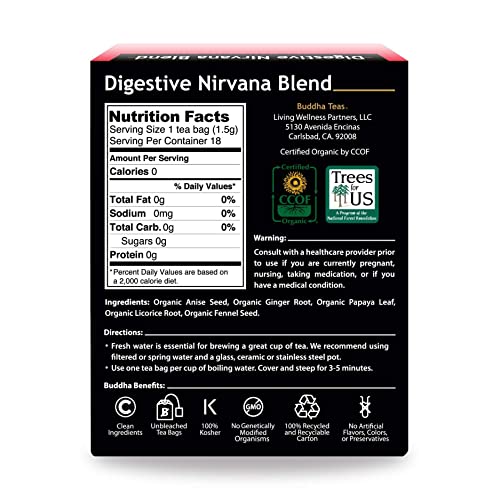 Buddha Teas Organic Digestive Nirvana Blend - OU Kosher, USDA Or...
