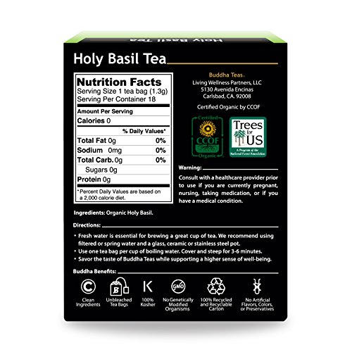 Buddha Teas Organic Holy Basil Tulsi Tea | 18 Bleach-Free Tea Ba