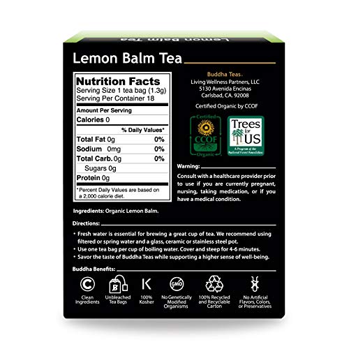 Buddha Teas Organic Lemon Balm Tea | 18 Tea Bags | No Caffeine