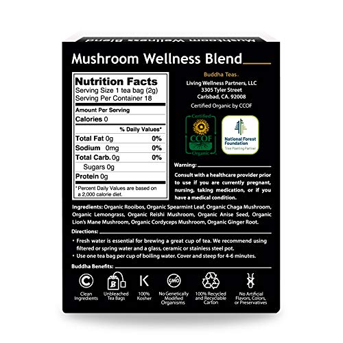 Buddha Teas Organic Mushroom Wellness Blend Tea 18 Tea Bags Made
