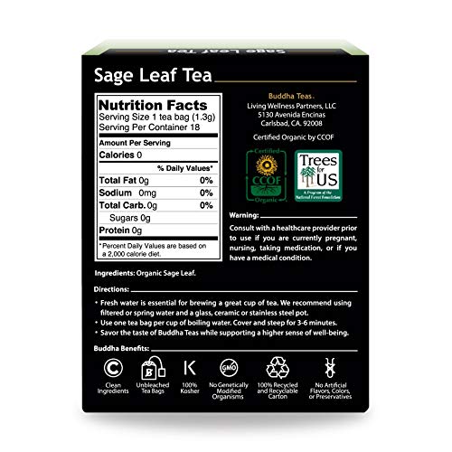 Buddha Teas Organic Sage Leaf Tea | 18 Tea Bags