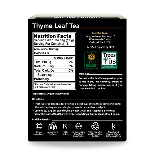Buddha Teas Organic Thyme Leaf Tea | 18 Bags | Decaffeinated | A