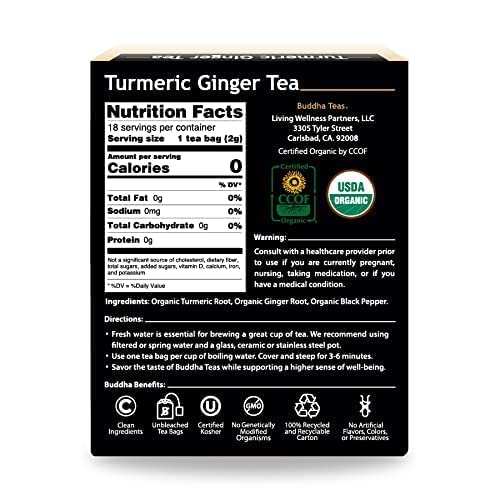 Buddha Teas Organic Turmeric Ginger Tea - OU Kosher, USDA Organi...