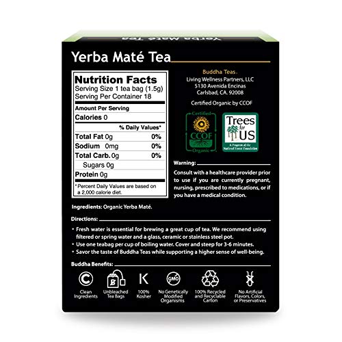 Buddha Teas Organic Yerba Mate Tea - Ou Kosher, Usda Organic, Cc
