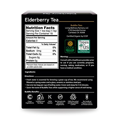 Organic Elderberry Tea - Kosher, Caffeine-Free, Gmo-Free - 18 Bl