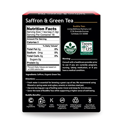 Wild-Harvested Saffron &Amp; Green Tea – 18 Bleach-Free Tea Bags – E