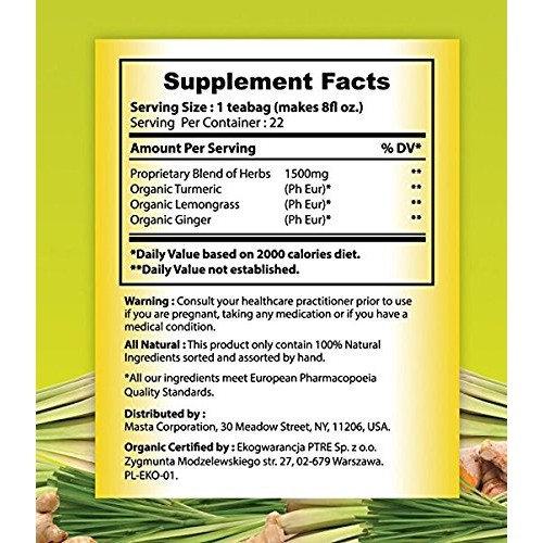 Buddhas Herbs Organic Turmeric, Ginger And Lemongrass Tea - Nat