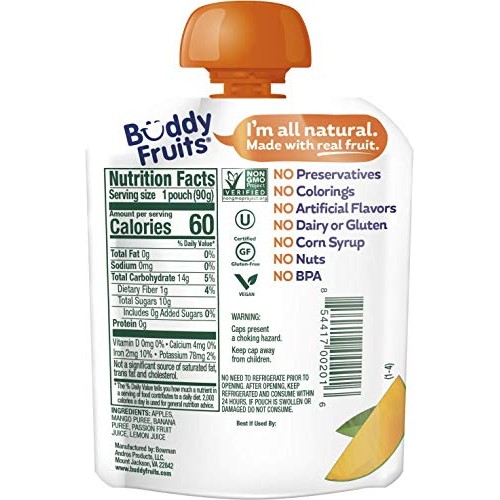 Buddy Fruits Mango / Passion Fruit / Banana, Pure Blended Fruit