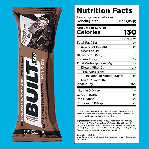 Built Bar 18 Pack Protein And Energy Bars - 100% Real Chocolate