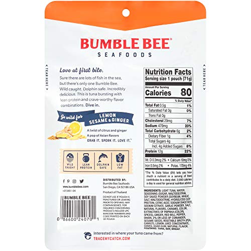 Bumble Bee Lemon Sesame &Amp; Ginger Seasoned Tuna, 2.5 Oz. Pouch Wi