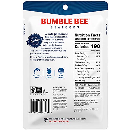 Bumble Bee Premium Albacore Tuna In Water Pouch, High Protein Fo