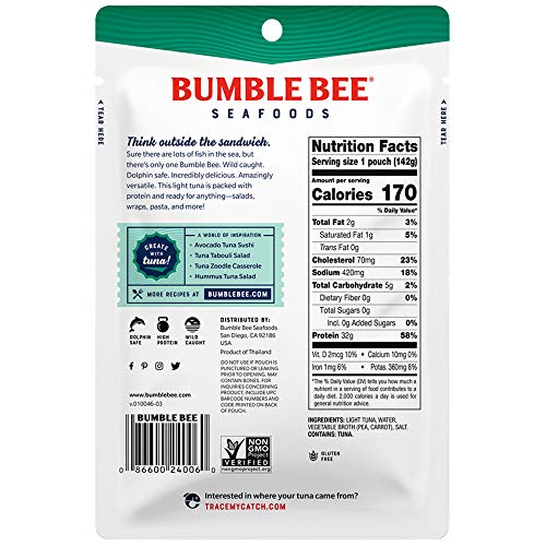 Bumble Bee Premium Light Tuna In Water Pouches, Tuna Fish Pouch,