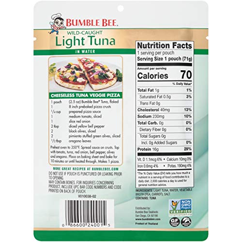 Bumble Bee Premium Light Tuna Pouch In Water, Ready To Eat Tuna