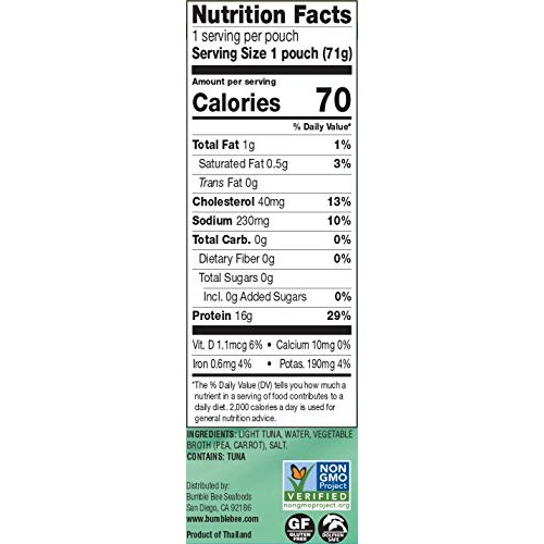 Bumble Bee Premium Light Tuna Pouch In Water, Ready To Eat Tuna