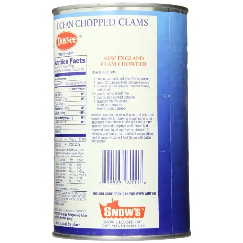 Bumble Bee Snows Ocean Chopped Clams, Gluten Free Food, High Pr