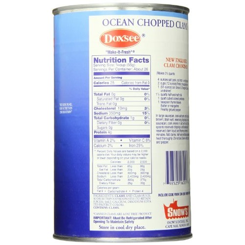 Bumble Bee Snows Ocean Chopped Clams, Gluten Free Food, High Pr