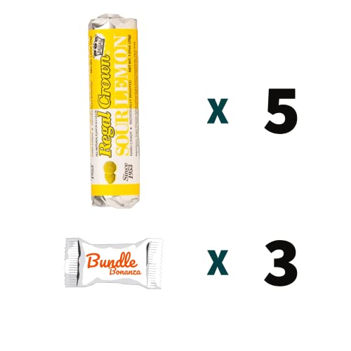 Regal Crown Sour LEMON Candy Rolls 5 Pack W/Bundle Bonanza Candy