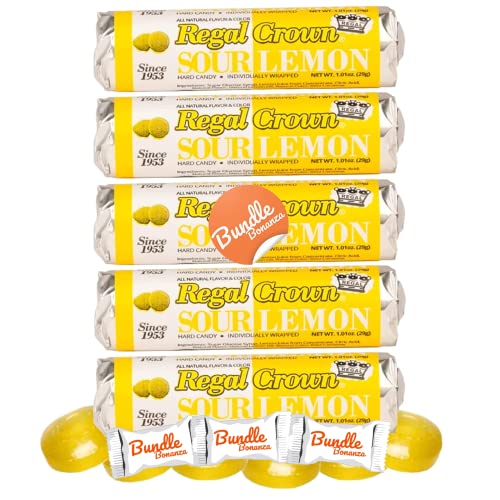 Regal Crown Sour LEMON Candy Rolls 5 Pack W/Bundle Bonanza Candy