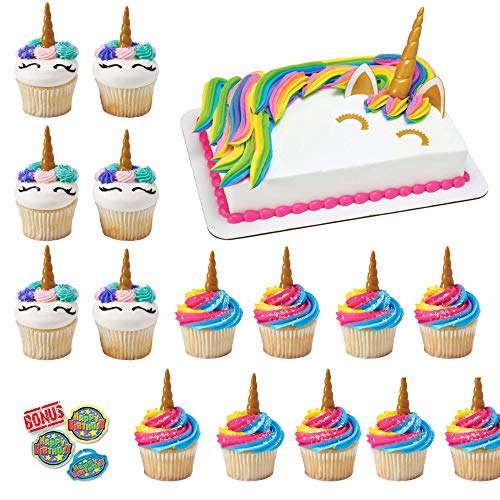 Unicorn Cake And Cupcake Decorating Kit With Cake Topper And Pic