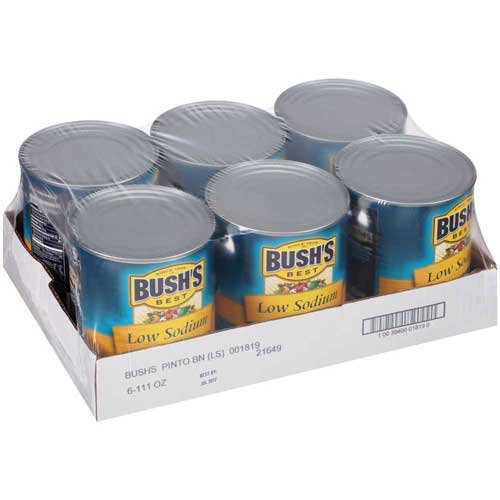 Bushs Best Low Sodium Pinto Beans, 111 Ounce - 6 Per Case.