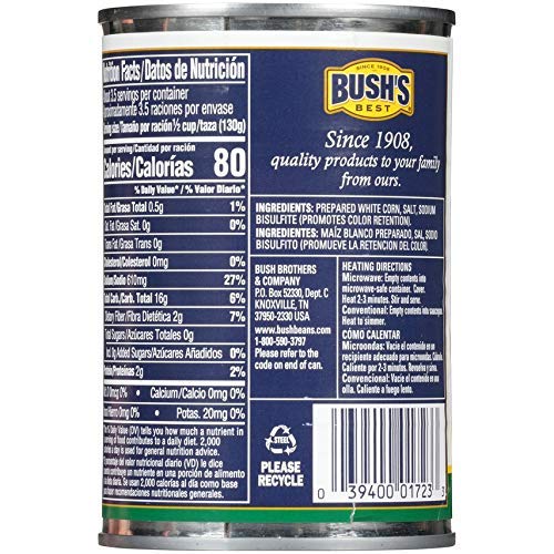 Bushs Best Hominy White, 15.5 Oz Can, 12 Pack