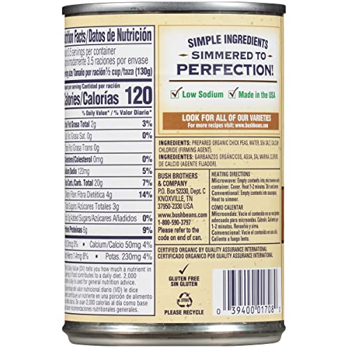 BUSHS BEST Organic Garbanzo Beans Canned Beans, Organic Chick P...