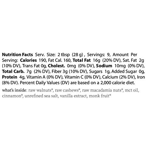Cinnamon Vanilla Nut Butter - 9 Oz Raw Organic Walnuts Cashew An