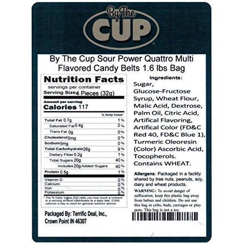 By The Cup Sour Power Quattro Multi Flavored Candy Belts 1.6 Lbs