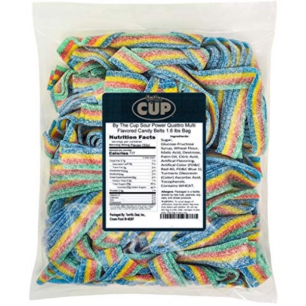 By The Cup Sour Power Quattro Multi Flavored Candy Belts 1.6 Lbs