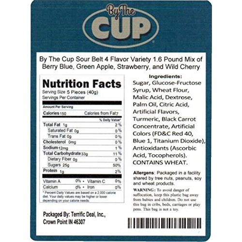 By The Cup Sour Belt 4 Flavor Variety 1.6 Pound Mix Of Berry Blu