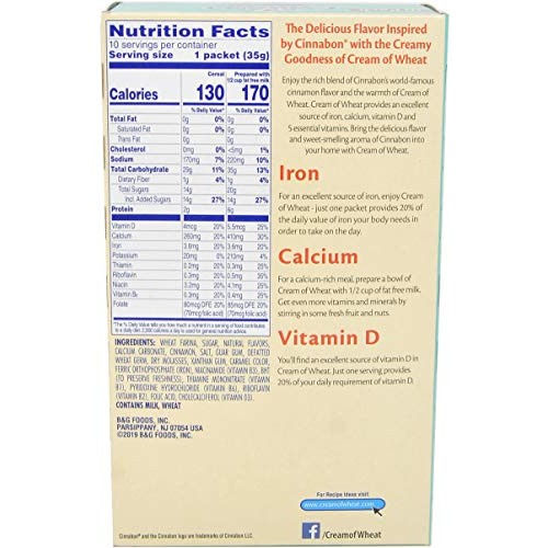 Cream Of Wheat Cinnabon Instant Oatmeal Packets, 10-1.23 Ounce S