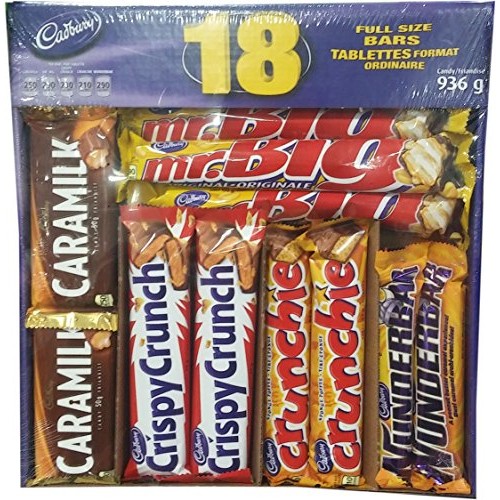 Cadbury 18 Full Size Assorted Chocolate Bars, Caramilk, Mr Big,