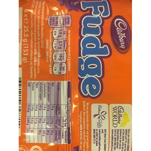 Cadbury Fudge British Chocolate Bar 6 Pack 156G