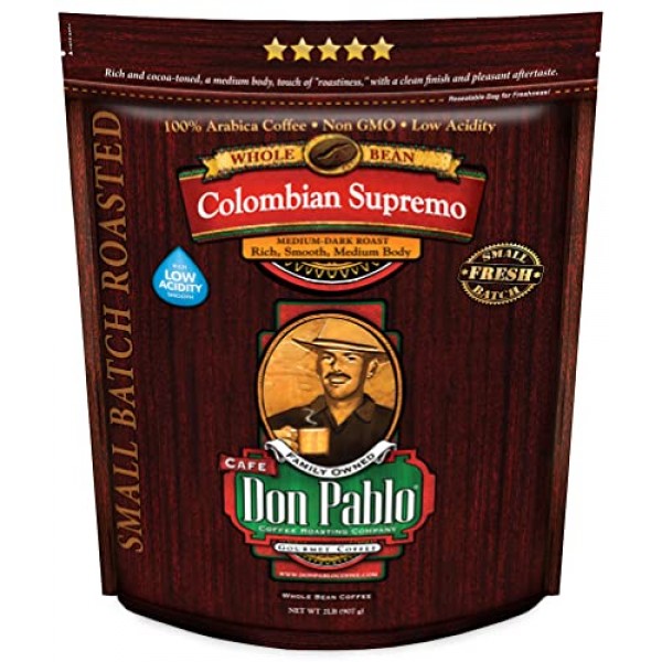 2LB Don Pablo Colombian Supremo - Medium-Dark Roast - Whole Bean...