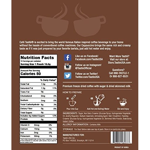 Cafe Tastlé Single Serve Cappuccino Coffee, 10 Count